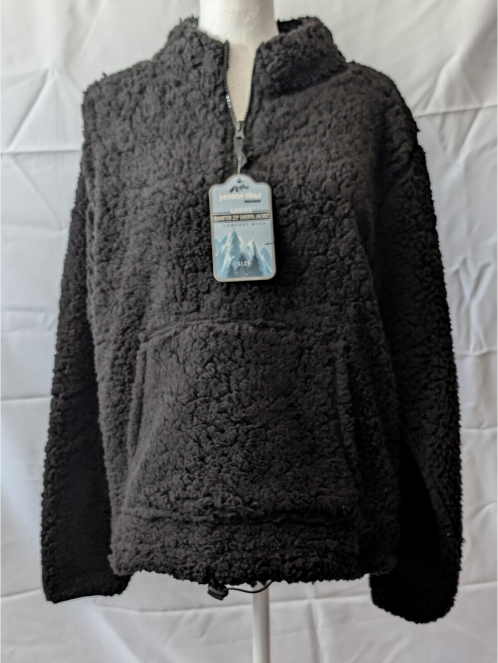 Jackson Hole Outerwear Ladies Quarter Zip Sherpa Jacket Fleece Large Black